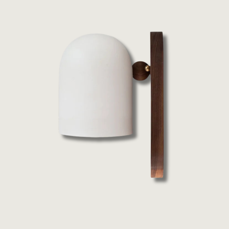 Wabi-Sabi Walnut Wood Wall Sconce with Iron Details – view 2 | BROKLEN