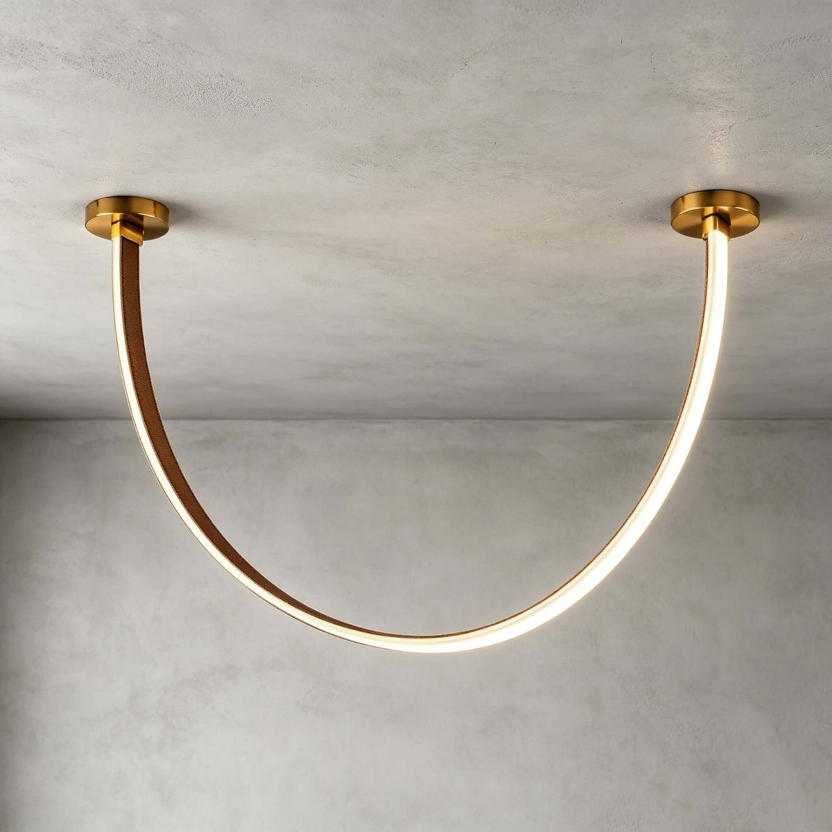Curved Linear LED Chandelier with Leather Accents – view 16 | BROKLEN