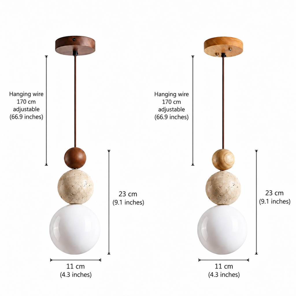 Travertine, Wood & Glass Bedside Pendant Light – view 9 | BROKLEN