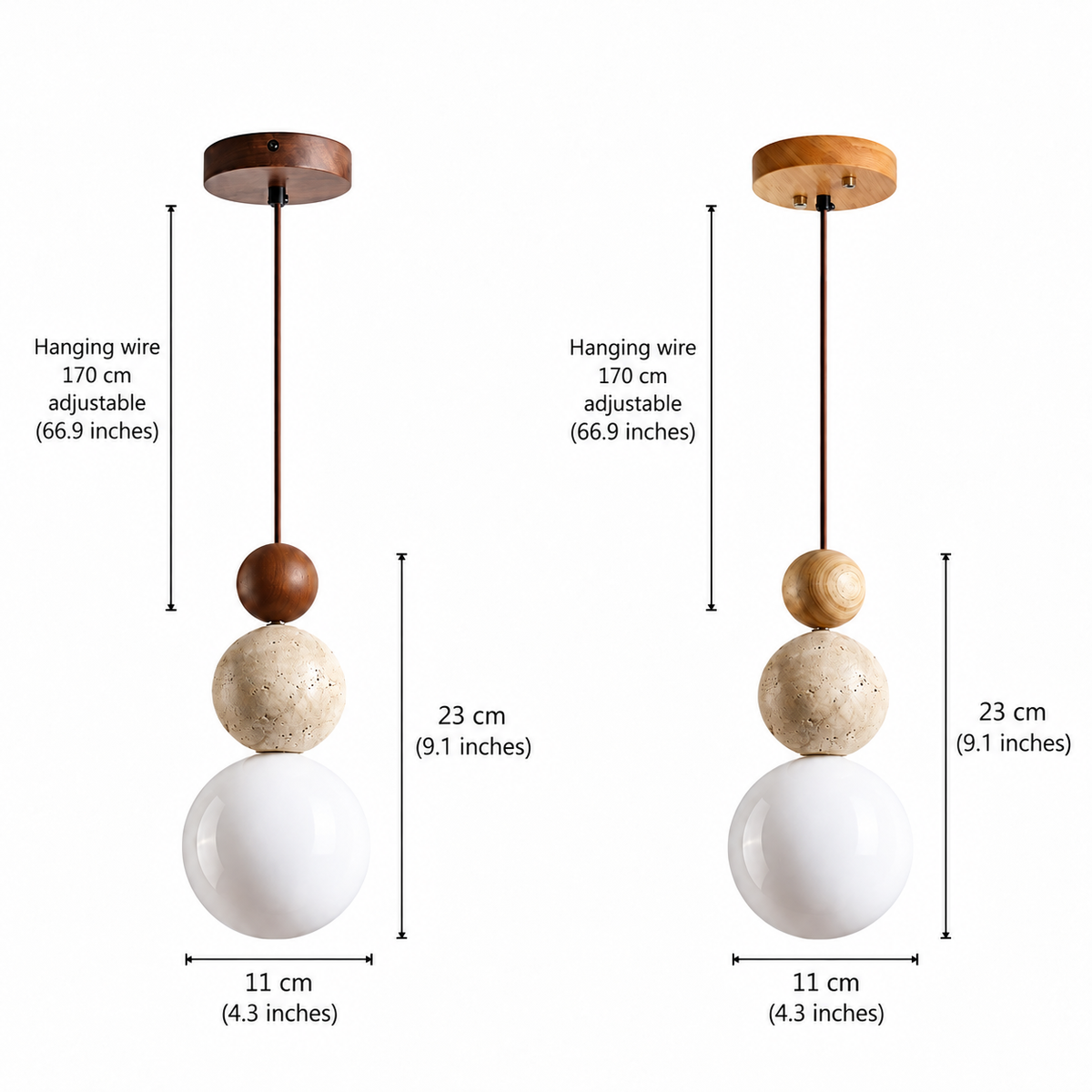 Travertine, Wood & Glass Bedside Pendant Light – view 9 | BROKLEN