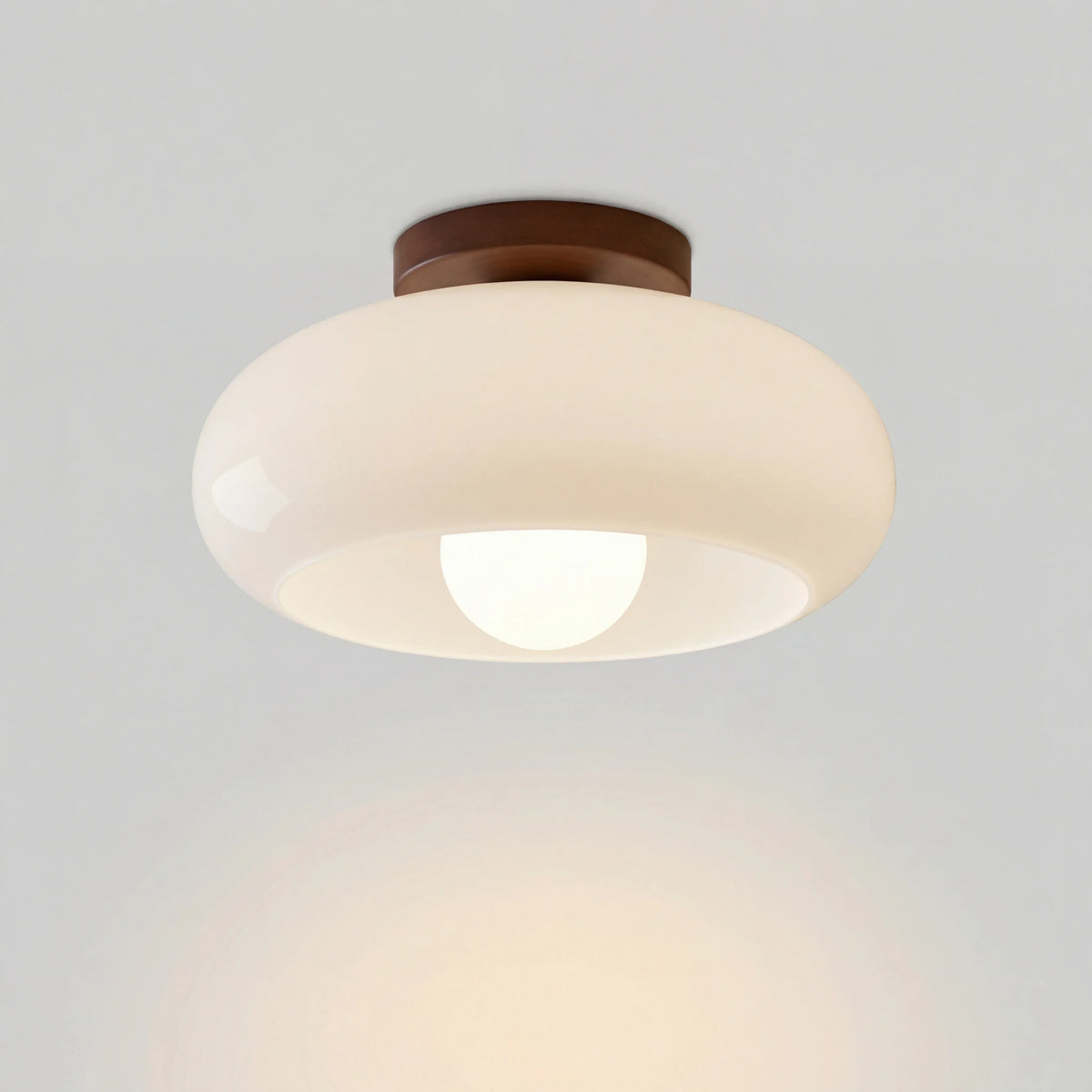 Bauhaus Opal Glass Ceiling Light with Walnut Base – view 7 | BROKLEN