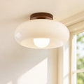 Bauhaus Opal Glass Ceiling Light with Walnut Base – view 6 | BROKLEN