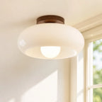 Bauhaus Opal Glass Ceiling Light with Walnut Base – view 6 | BROKLEN