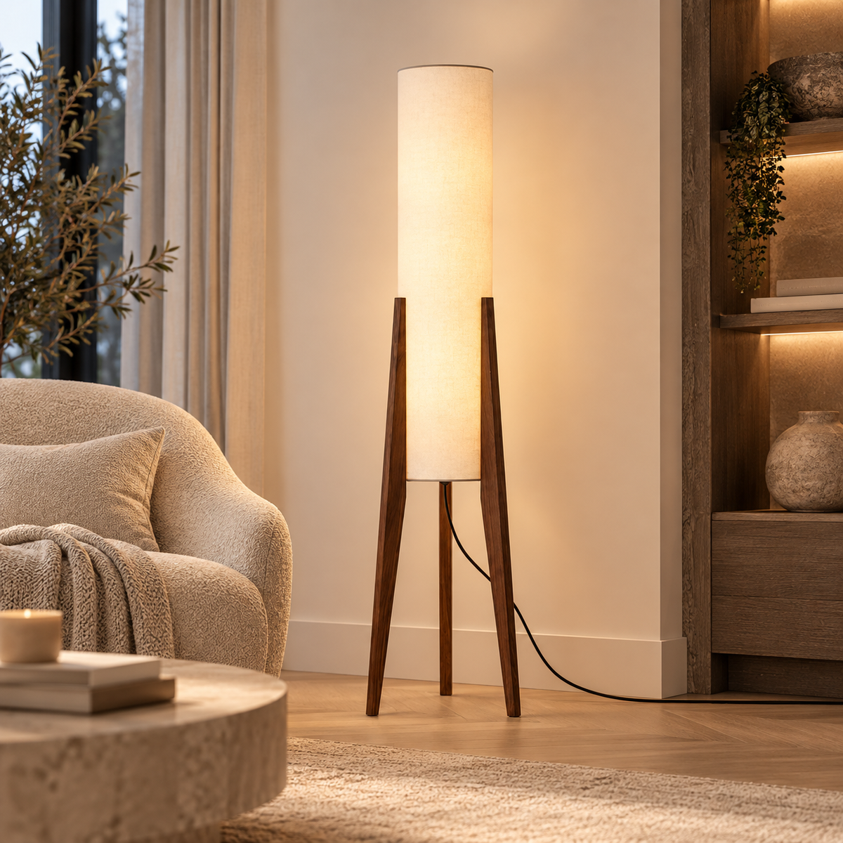 Japandi Walnut Floor Lamp – Solid Wood – view 2 | BROKLEN