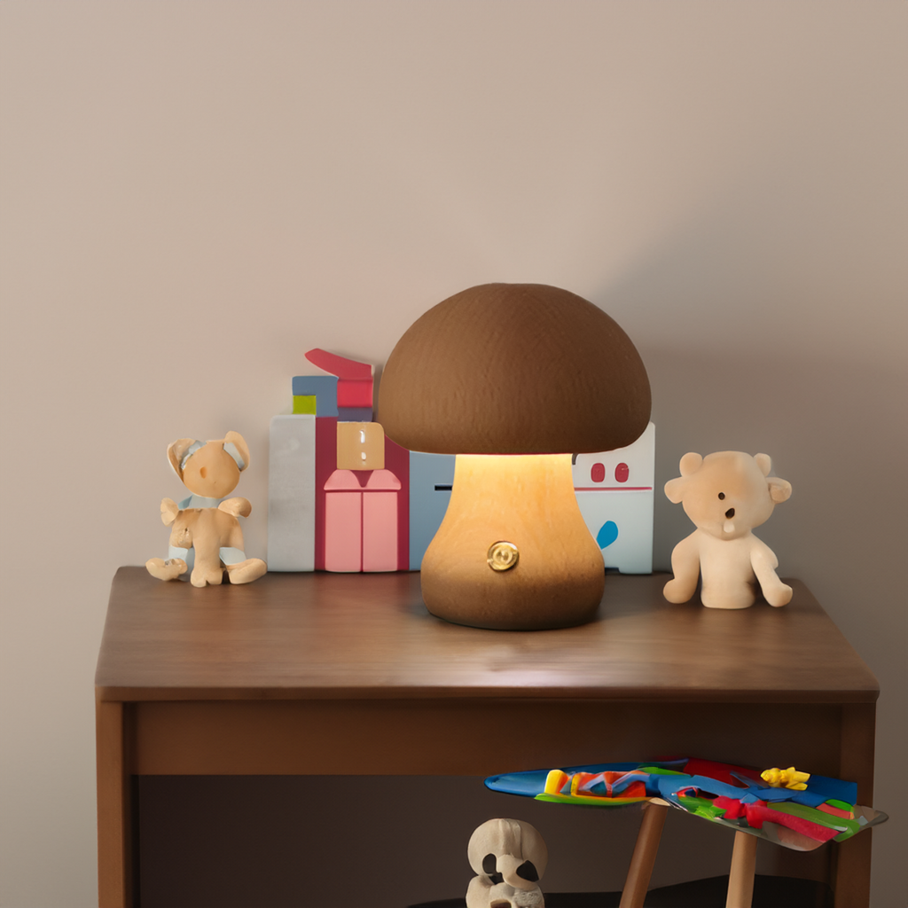 Wooden Mushroom Bedside Lamp – view 2 | BROKLEN