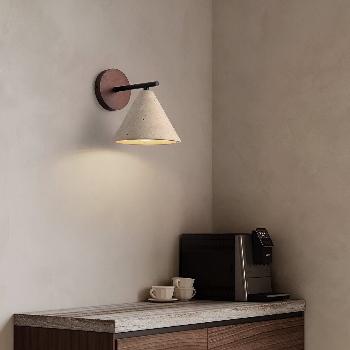 Travertine Cone Wall Light – Warm LED – view 7 | BROKLEN