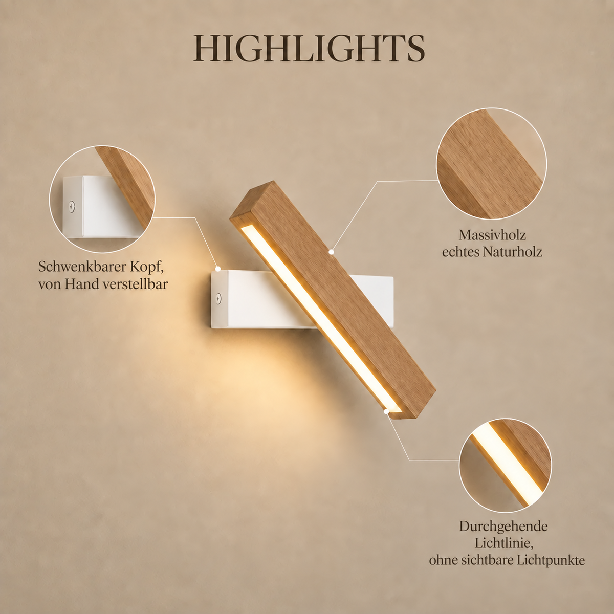 Solid Wood LED Reading Wall Light, Pivoting Head – view 83 | BROKLEN