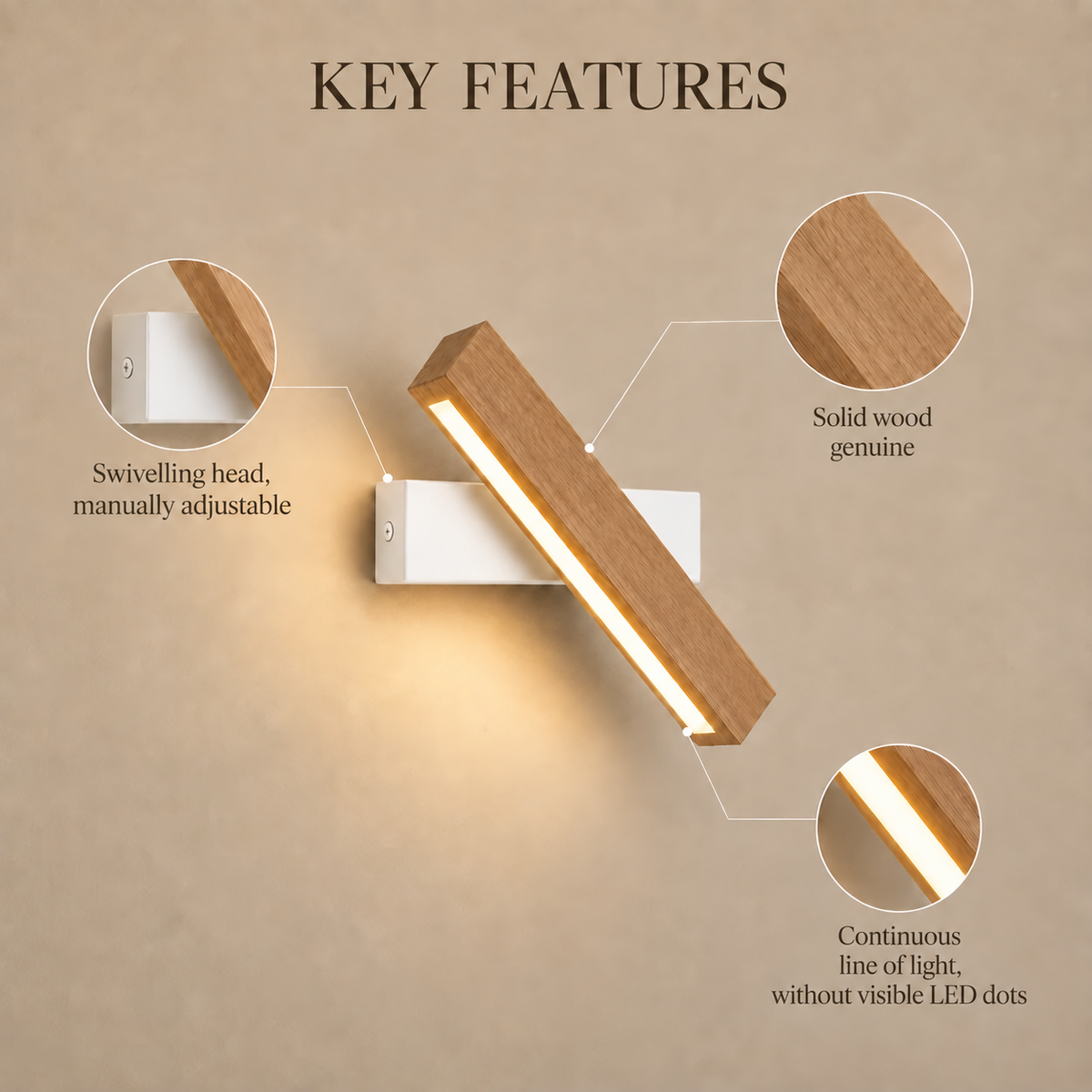 Solid Wood LED Reading Wall Light, Pivoting Head – view 34 | BROKLEN