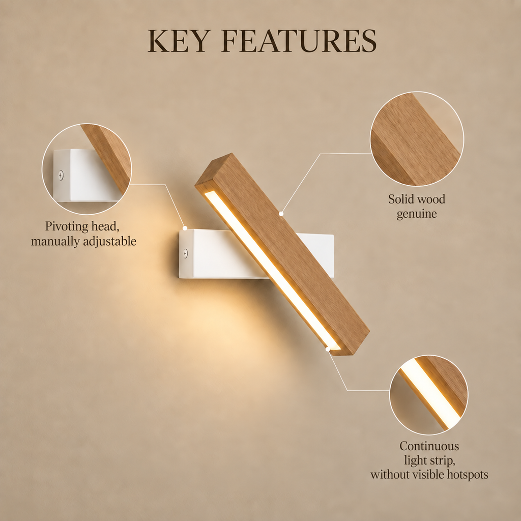 Solid Wood LED Reading Wall Light, Pivoting Head – view 84 | BROKLEN
