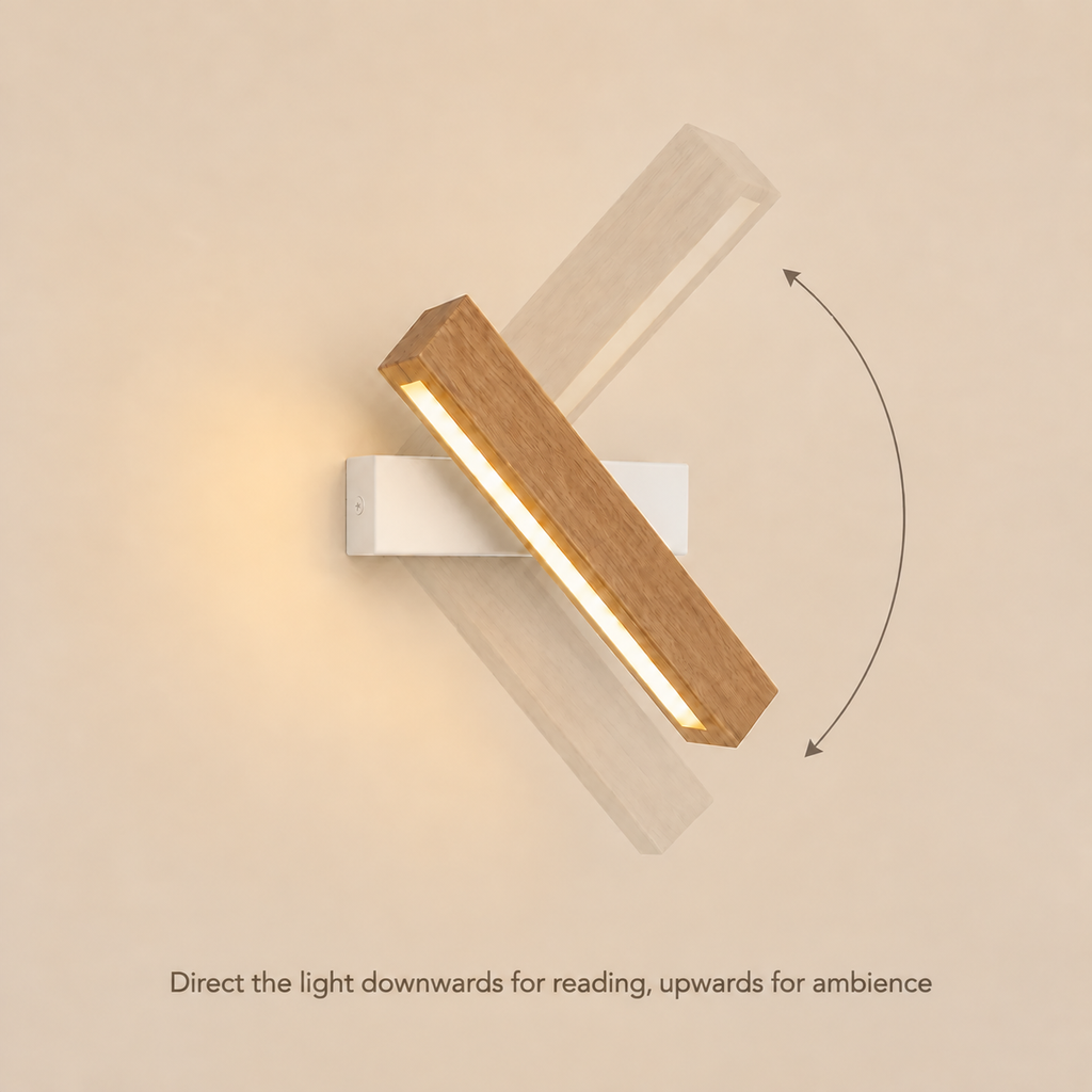 Solid Wood LED Reading Wall Light, Pivoting Head – view 88 | BROKLEN