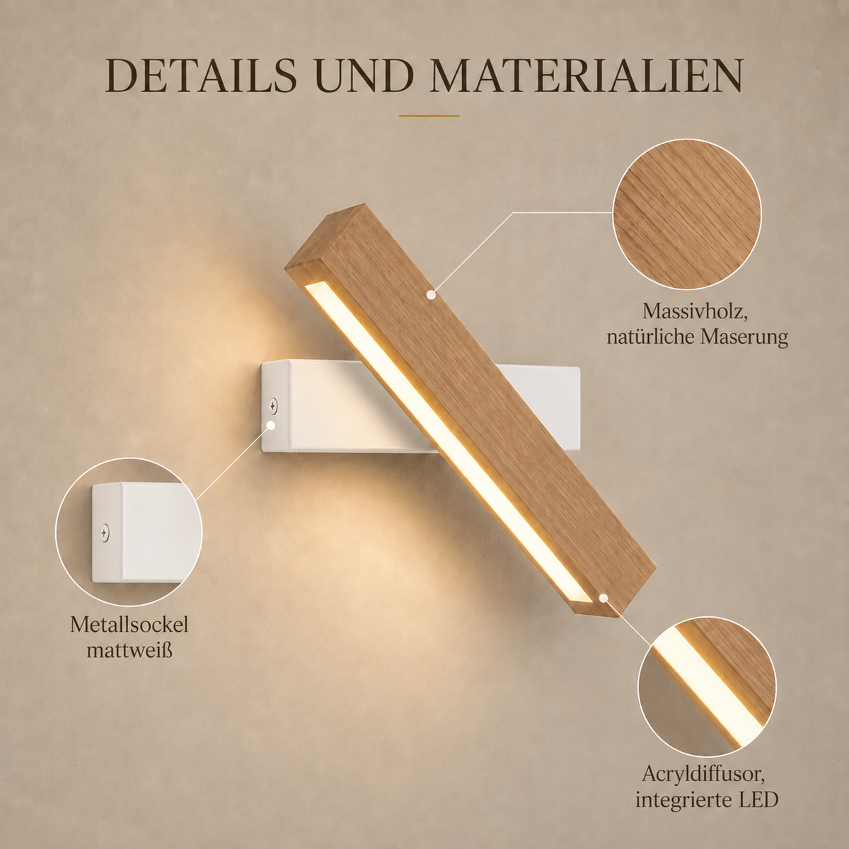 Solid Wood LED Reading Wall Light, Pivoting Head – view 44 | BROKLEN