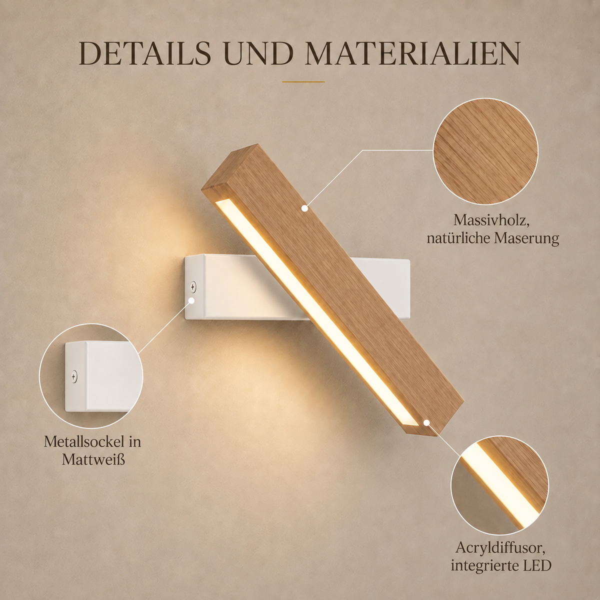 Solid Wood LED Reading Wall Light, Pivoting Head – view 94 | BROKLEN