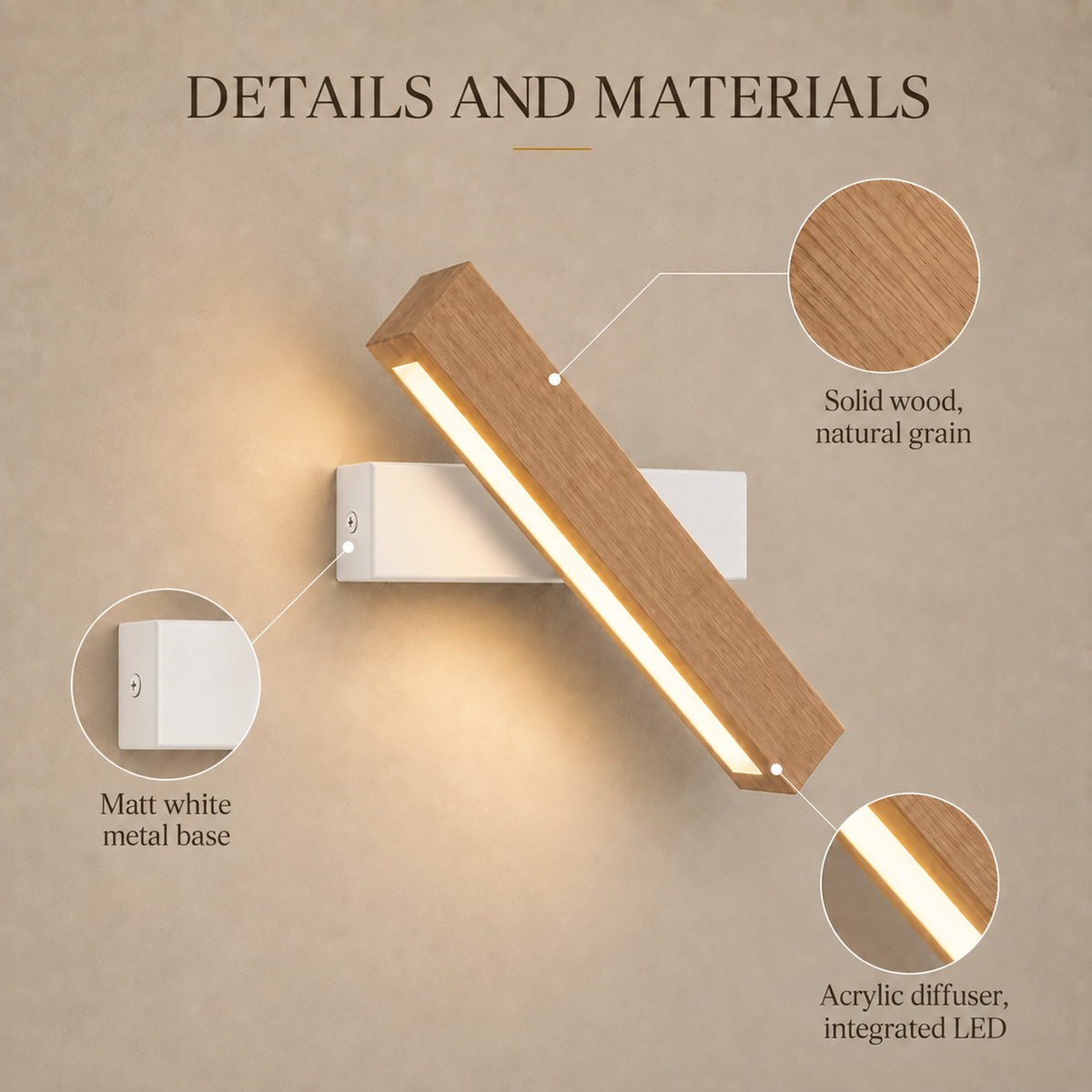 Solid Wood LED Reading Wall Light, Pivoting Head – view 95 | BROKLEN