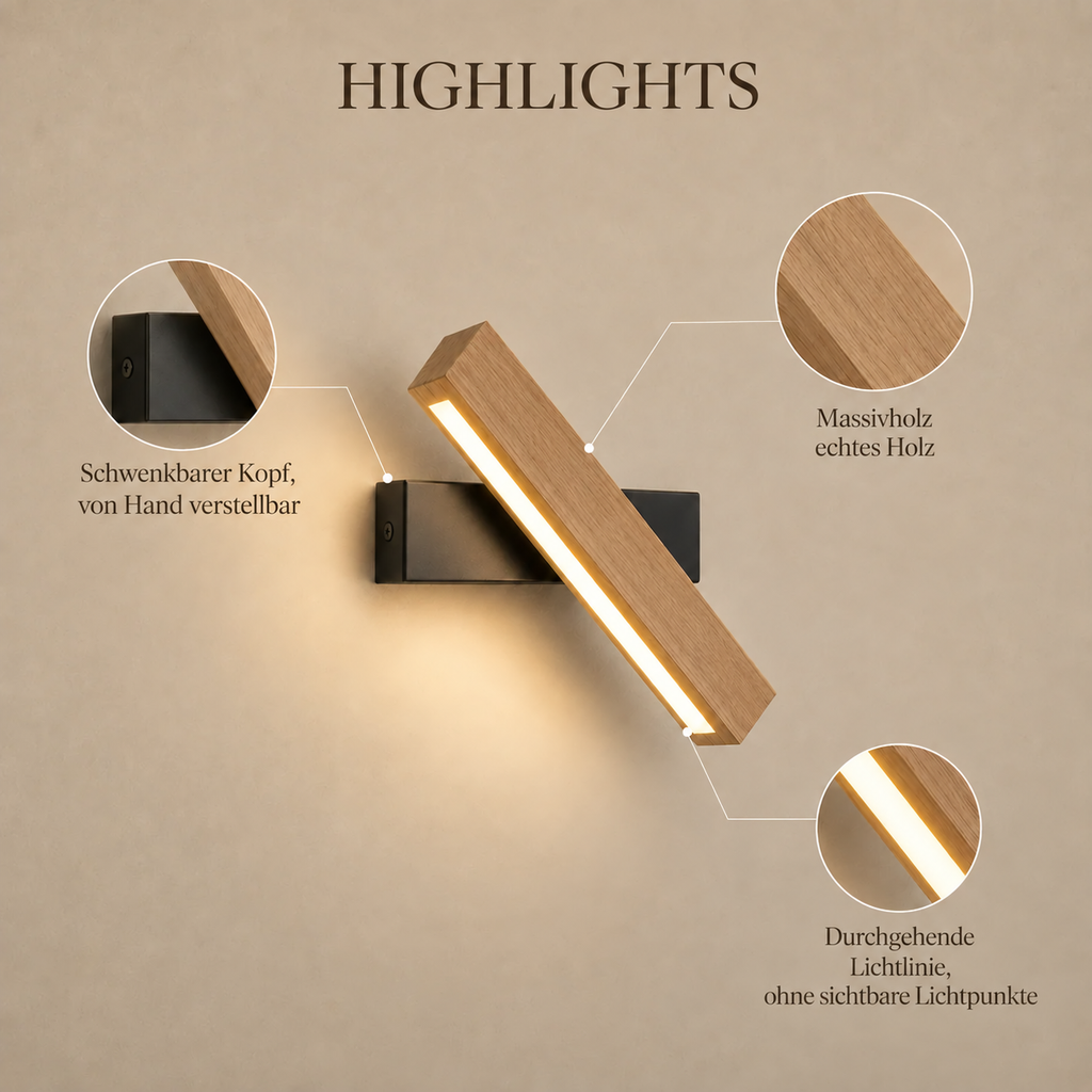 Solid Wood LED Reading Wall Light, Pivoting Head – view 8 | BROKLEN