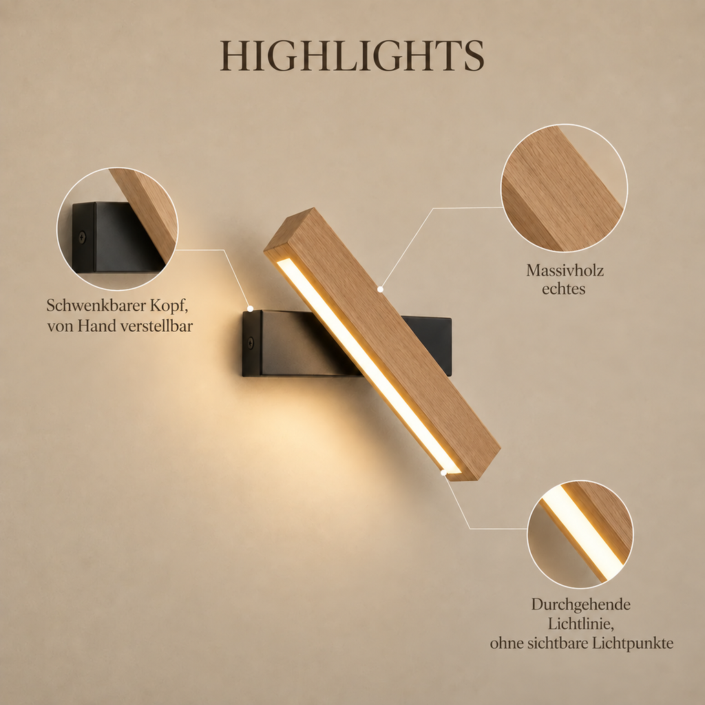 Solid Wood LED Reading Wall Light, Pivoting Head – view 58 | BROKLEN