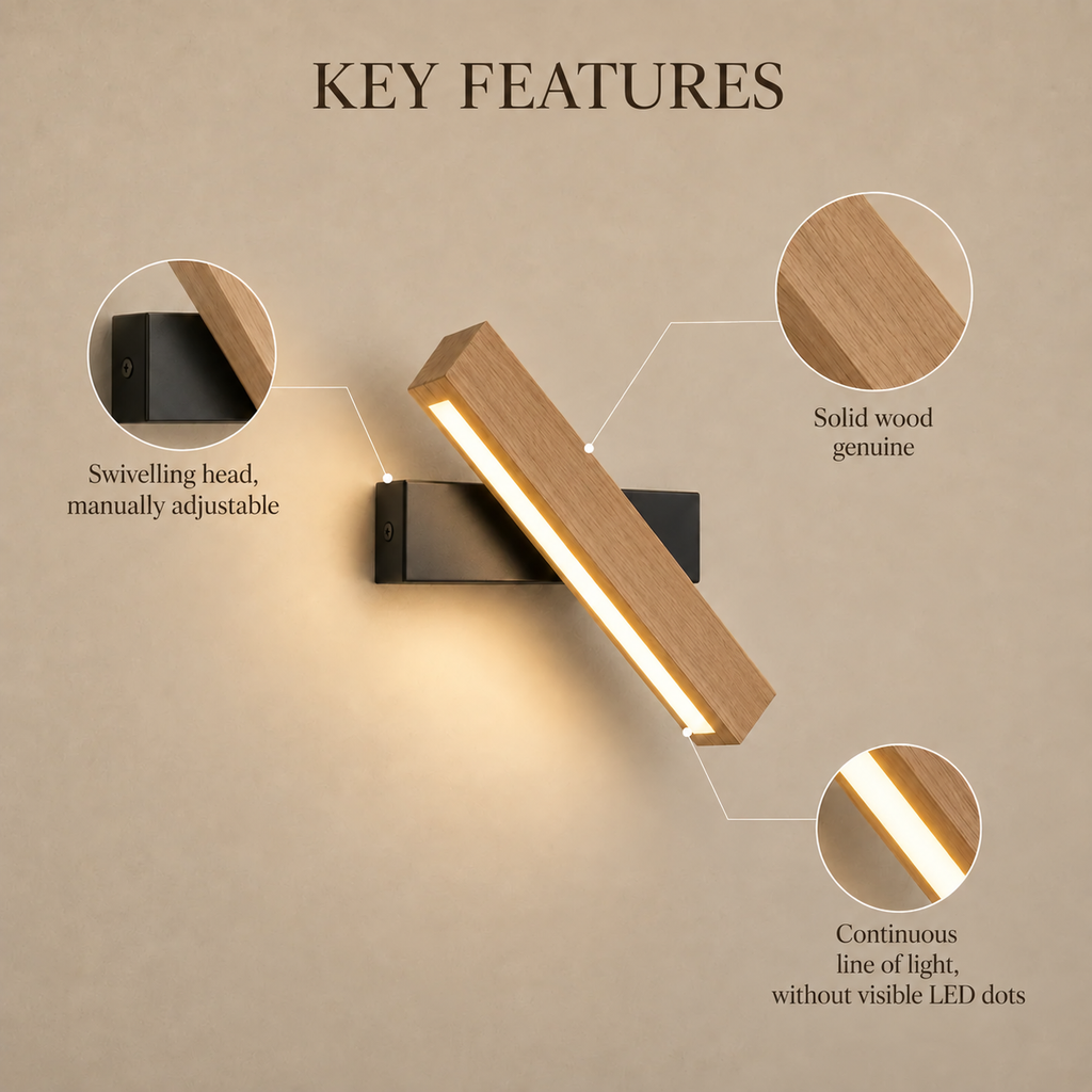 Solid Wood LED Reading Wall Light, Pivoting Head – view 9 | BROKLEN