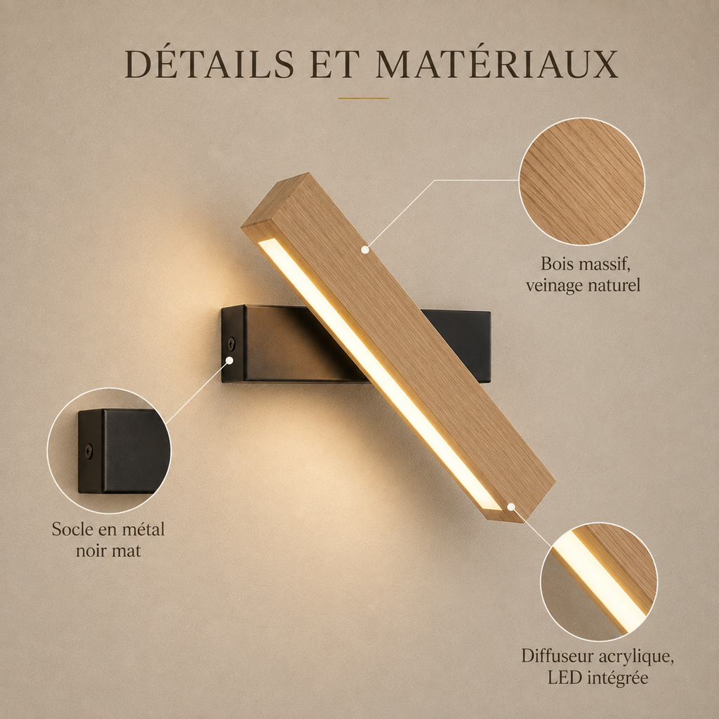 Solid Wood LED Reading Wall Light, Pivoting Head – view 18 | BROKLEN