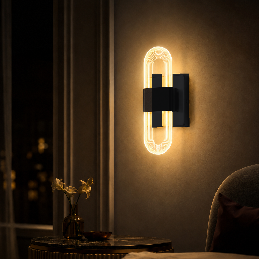 LED Headboard Wall Light, Ribbed Acrylic Loops, Warm Light – view 22 | BROKLEN