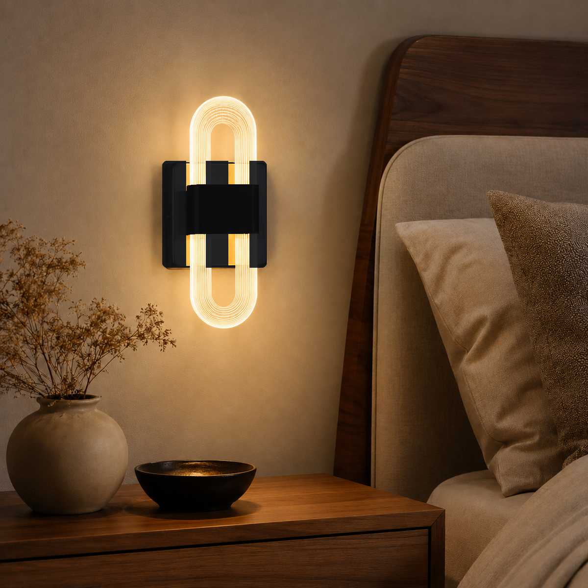 LED Headboard Wall Light, Ribbed Acrylic Loops, Warm Light – view 14 | BROKLEN