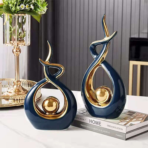 Abstract Ceramic Sculpture with Gold Detail Ornament