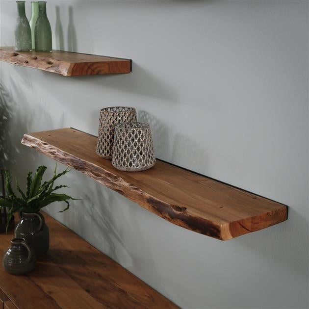 Acacia Wood Wall Shelf with Industrial Brackets