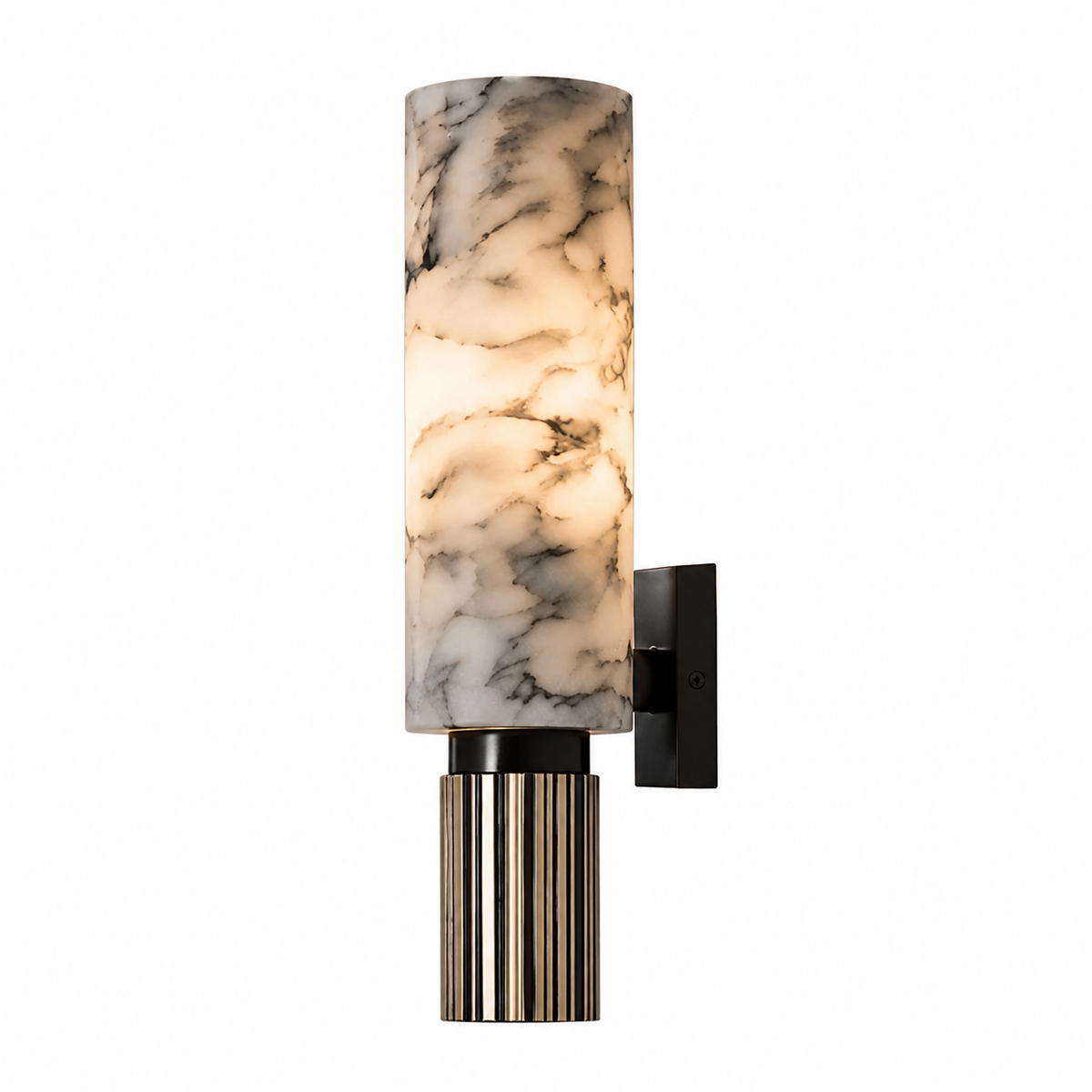 Japandi Alabaster Wall Light with Brass Housing