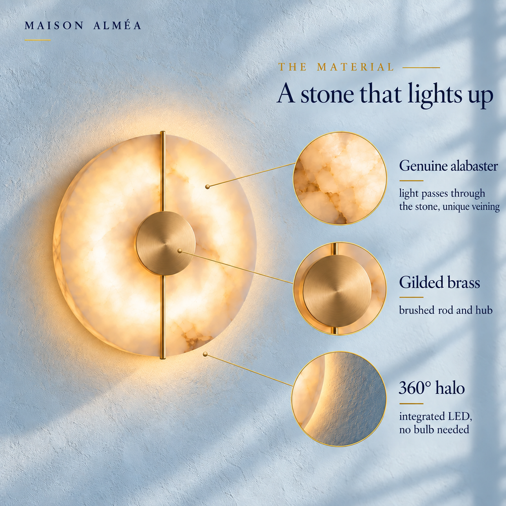 Alabaster Marble Disc Wall Light, 360° Halo – view 20 | BROKLEN
