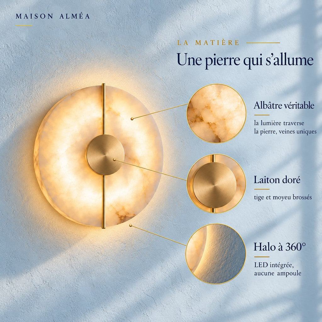 Alabaster Marble Disc Wall Light, 360° Halo – view 18 | BROKLEN