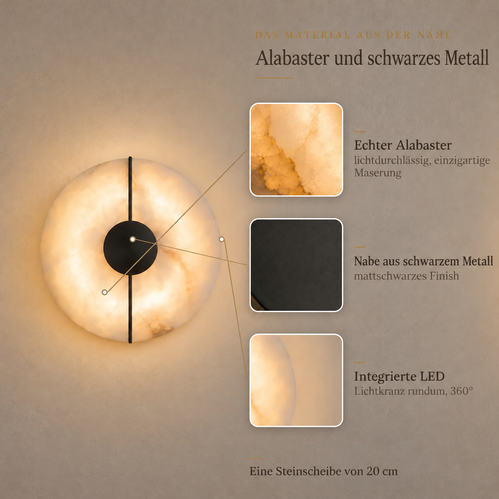 Alabaster Marble Disc Wall Light, 360° Halo – view 34 | BROKLEN