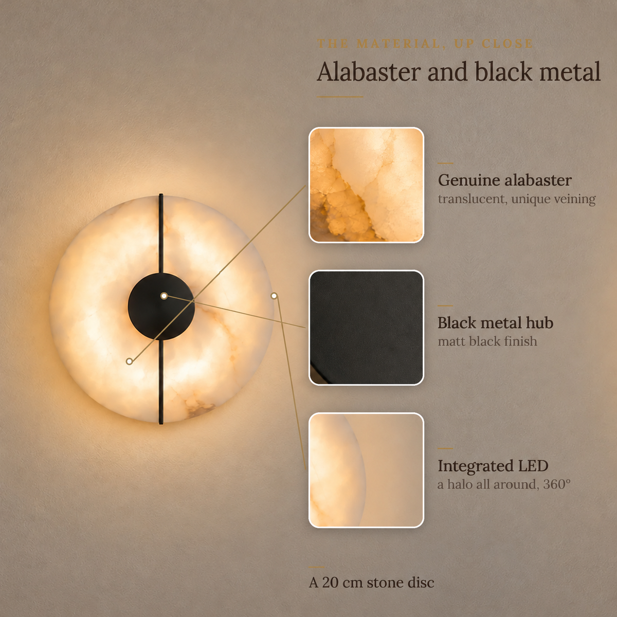Alabaster Marble Disc Wall Light, 360° Halo – view 35 | BROKLEN