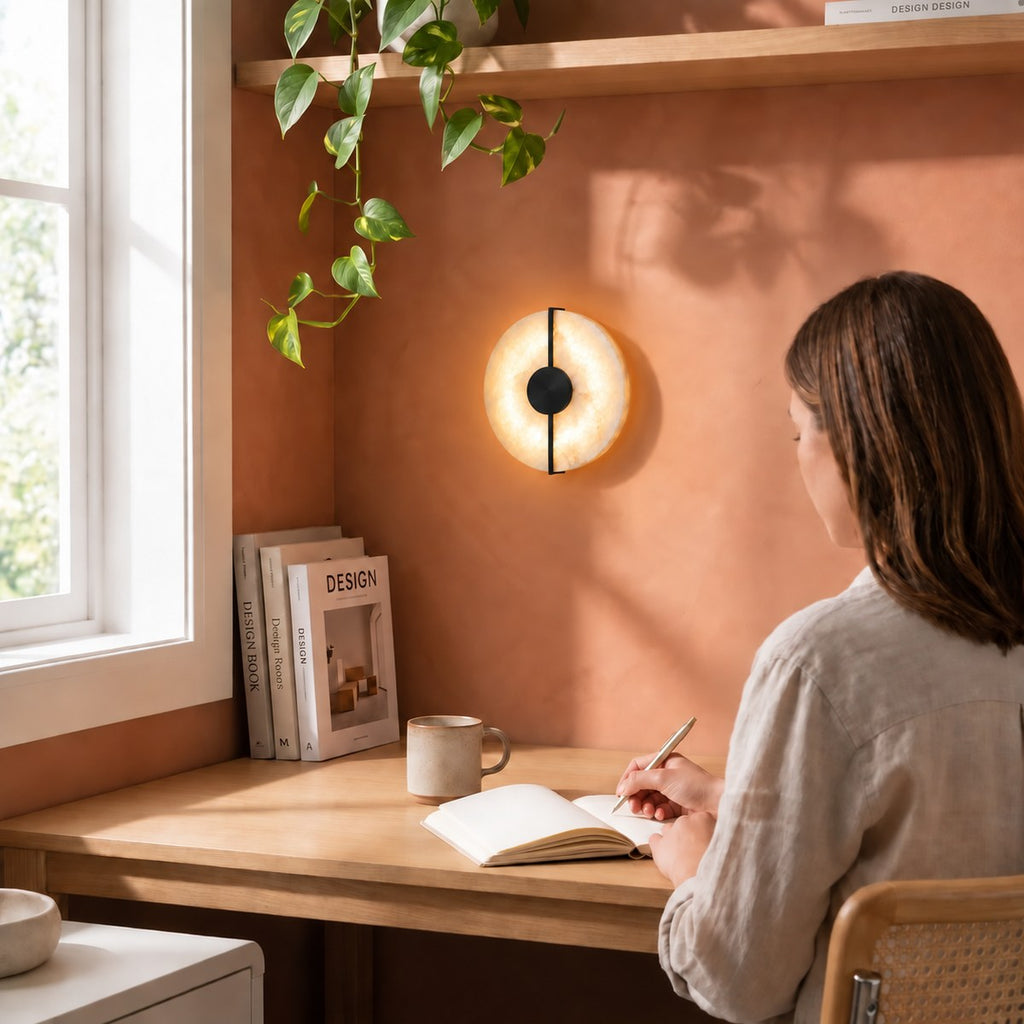 Alabaster Marble Disc Wall Light, 360° Halo – view 37 | BROKLEN