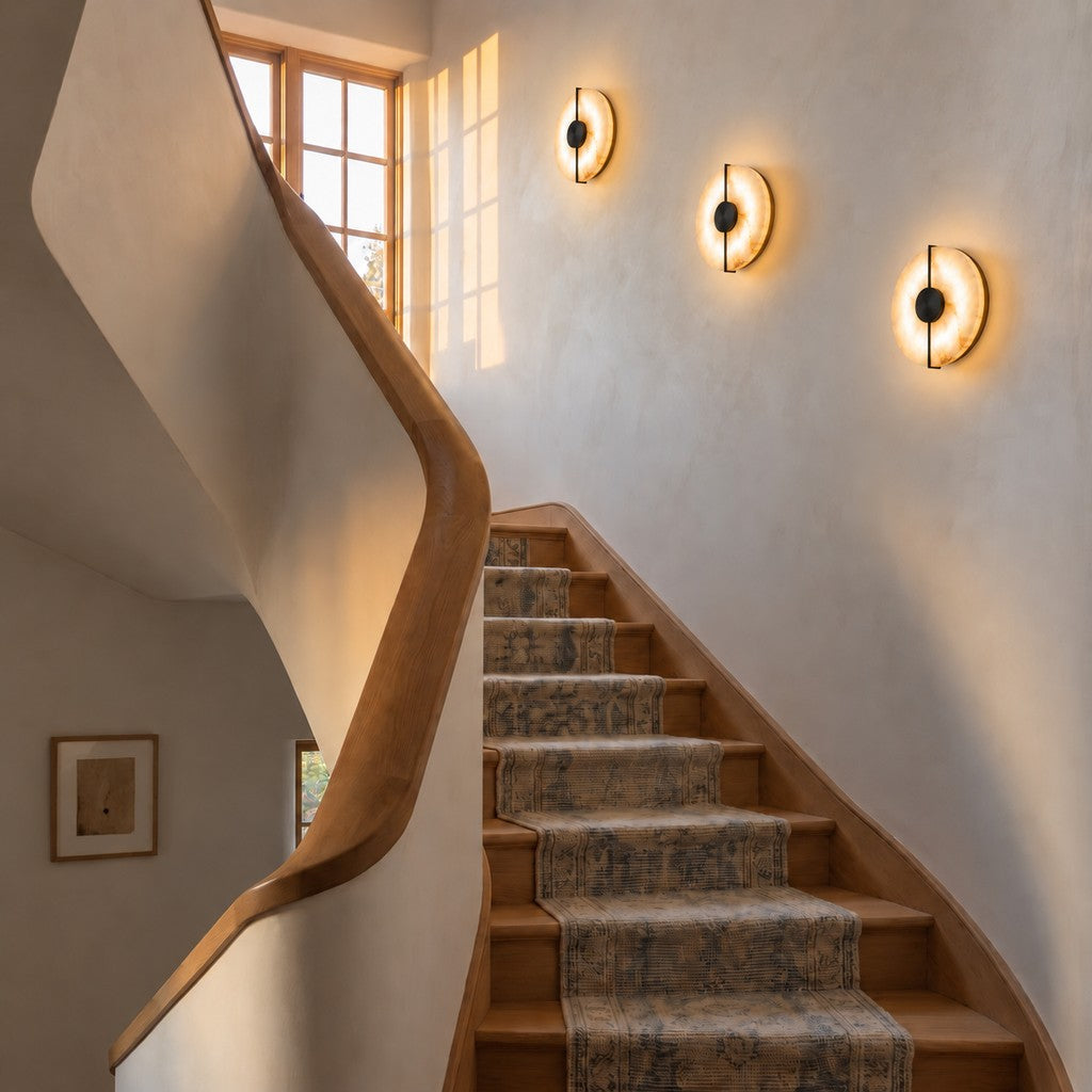 Alabaster Marble Disc Wall Light, 360° Halo – view 28 | BROKLEN