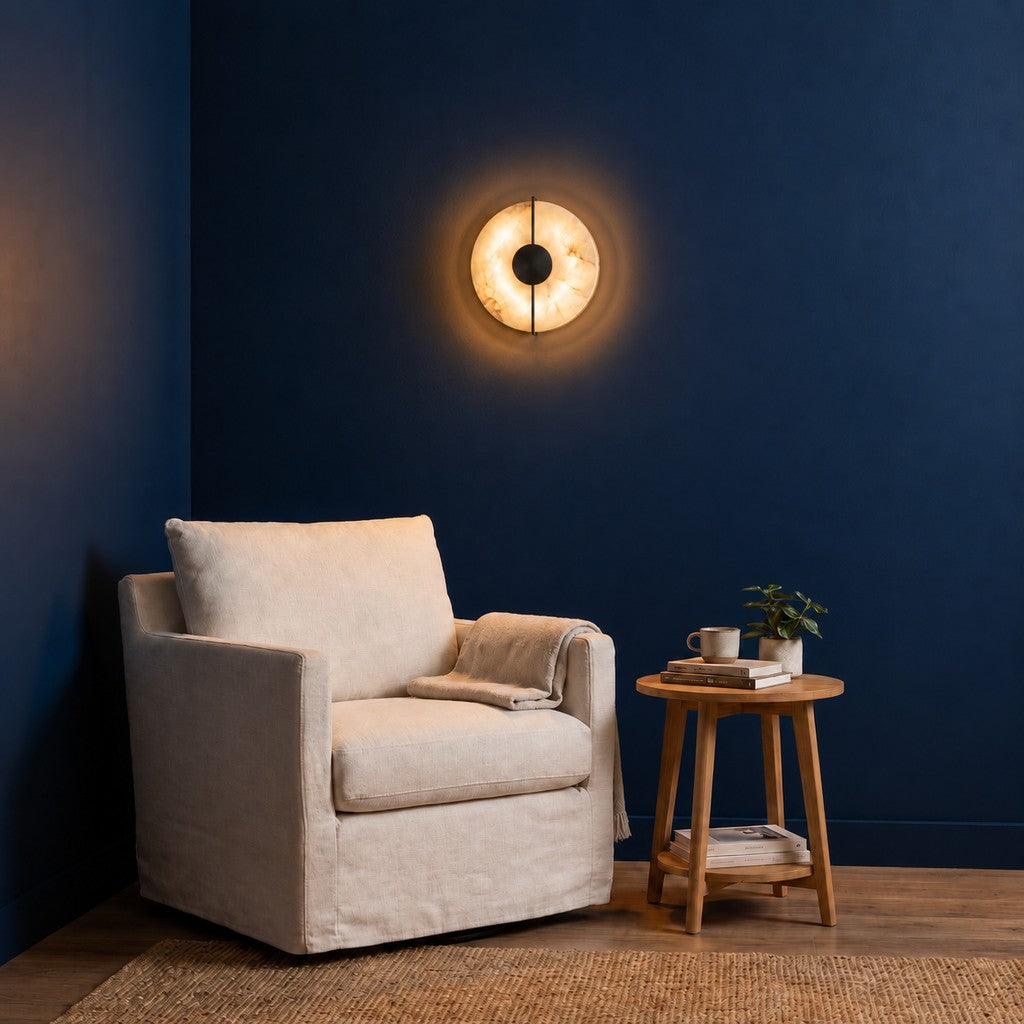 Alabaster Marble Disc Wall Light, 360° Halo – view 25 | BROKLEN