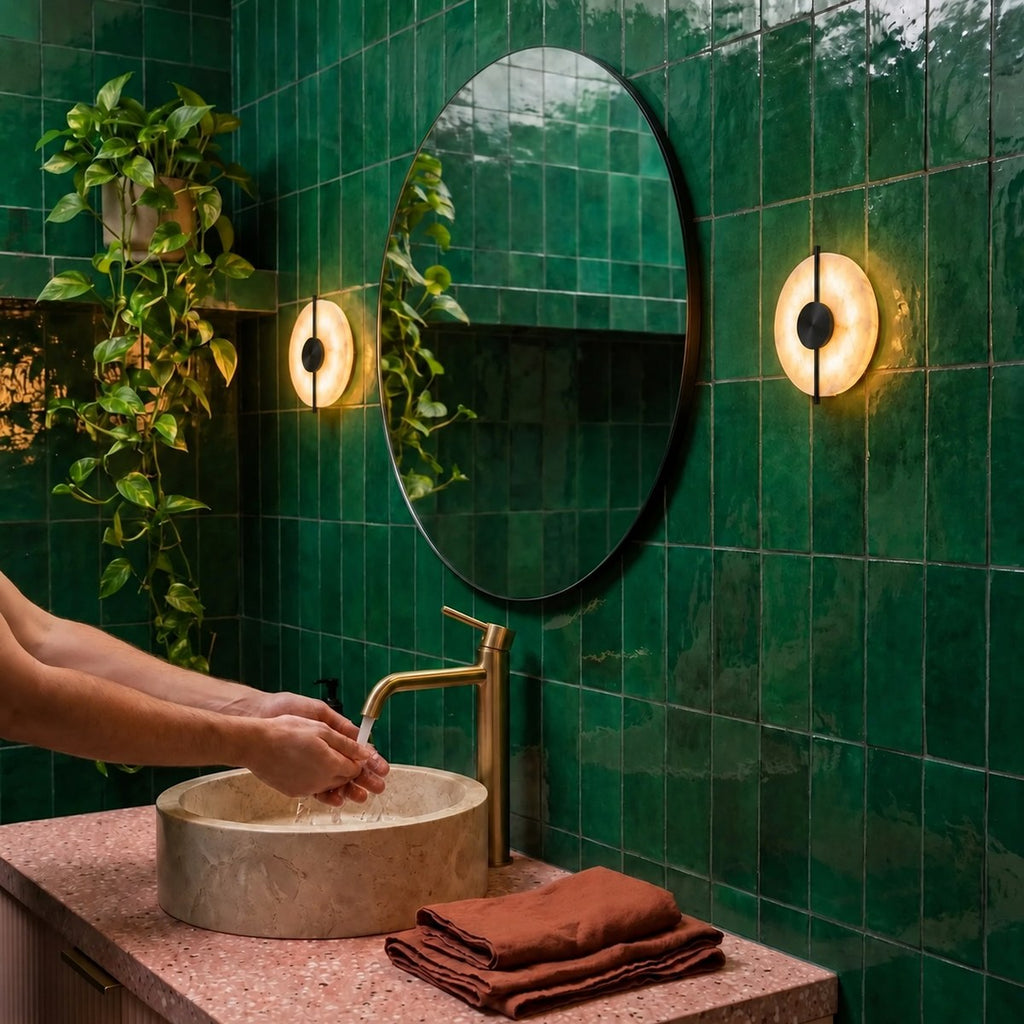 Alabaster Marble Disc Wall Light, 360° Halo – view 38 | BROKLEN