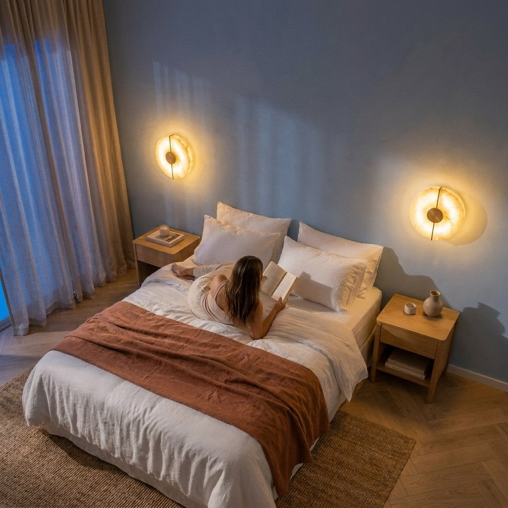Alabaster Marble Disc Wall Light, 360° Halo – view 7 | BROKLEN