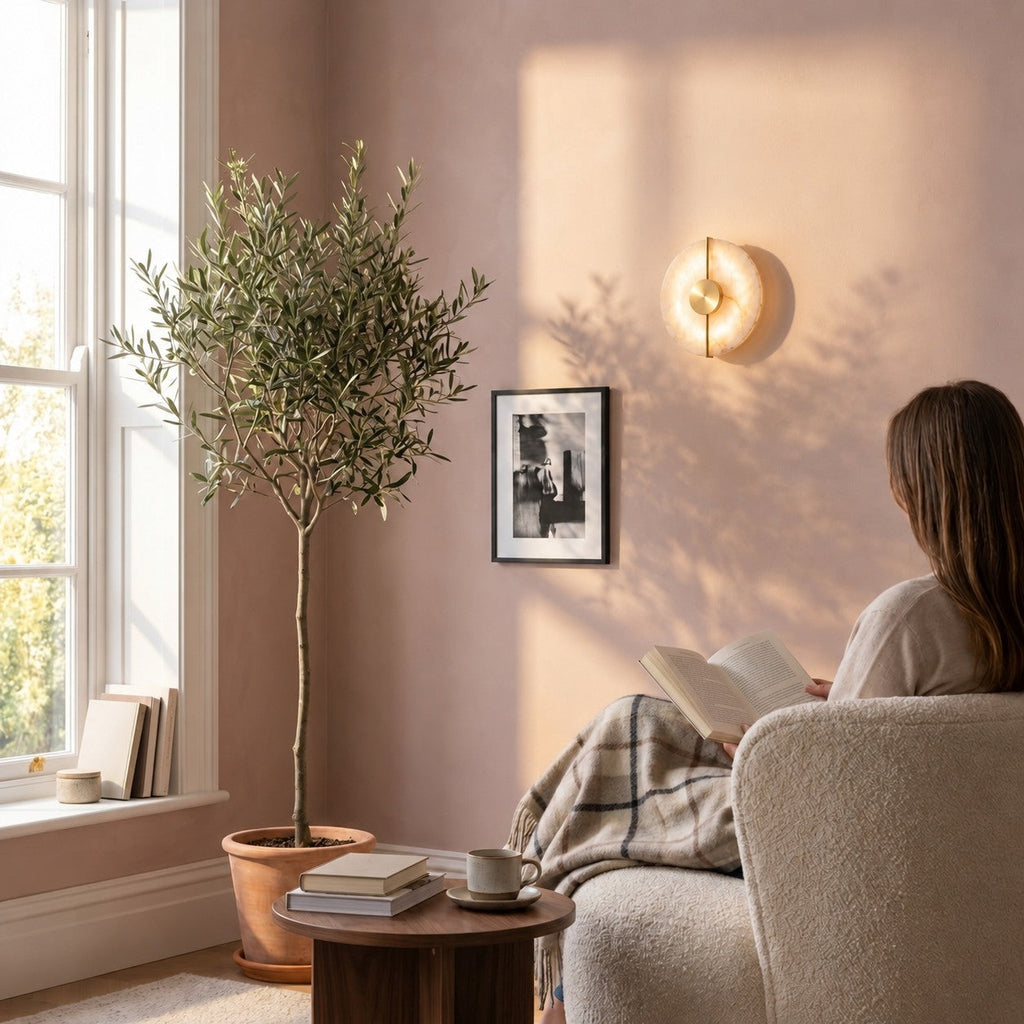 Alabaster Marble Disc Wall Light, 360° Halo – view 6 | BROKLEN