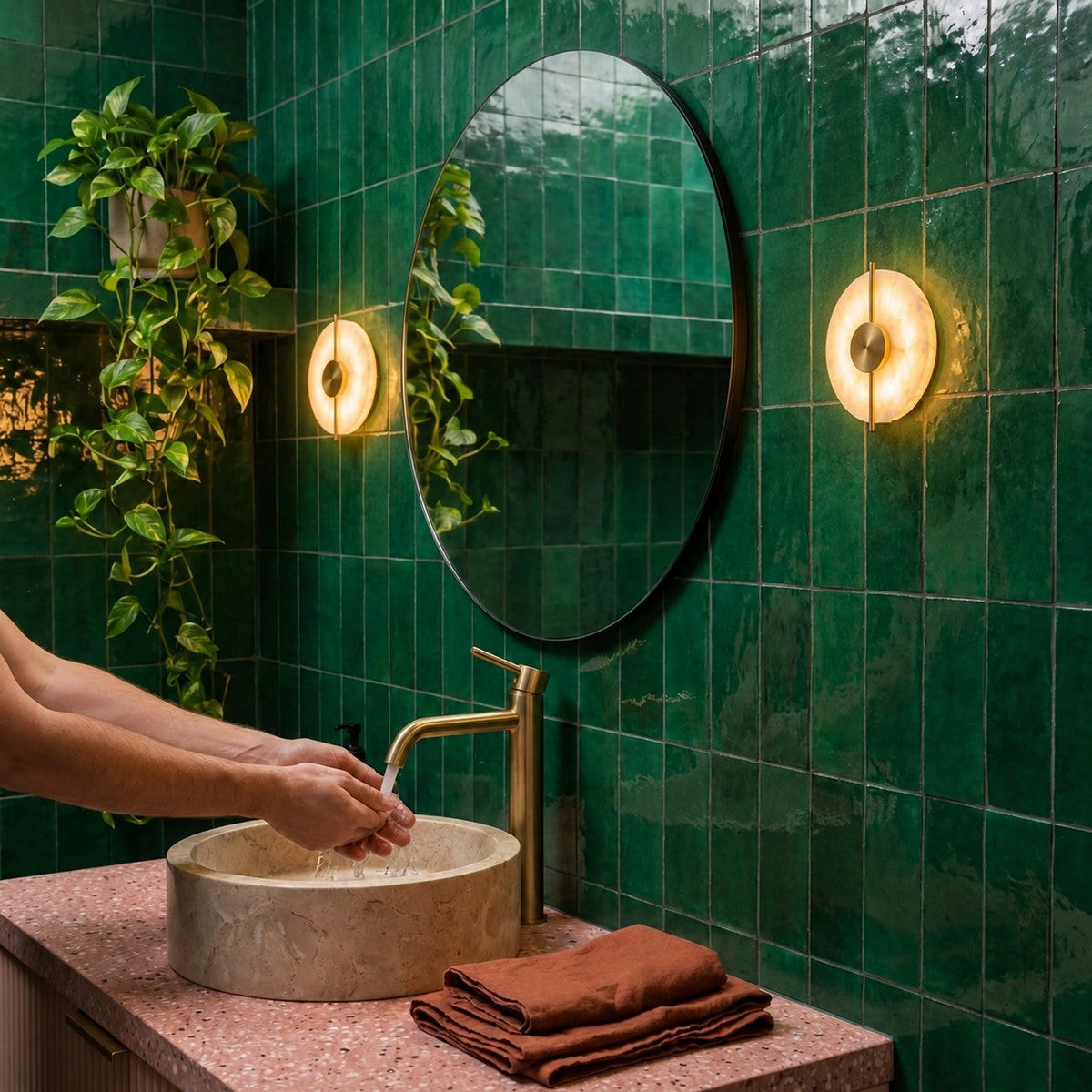 Alabaster Marble Disc Wall Light, 360° Halo – view 10 | BROKLEN