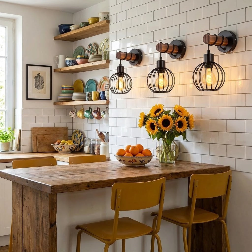 Industrial Wood Wall Light with Wire Cage and On/Off Switch – view 4 | BROKLEN