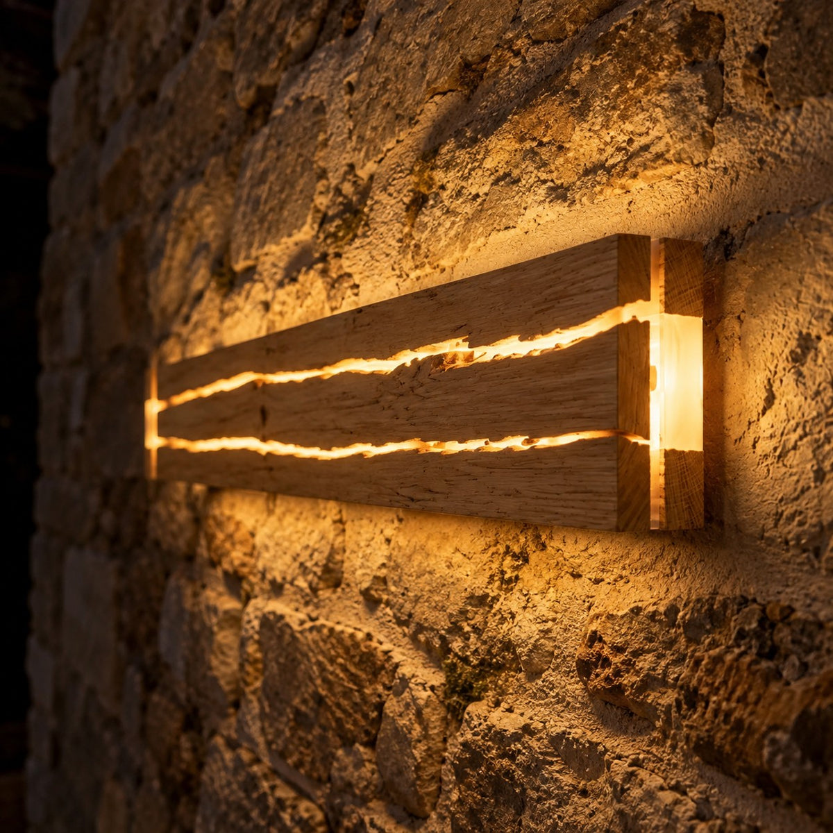 Wooden LED Wall Light with Crackle Light Line, Nordic Style – view 4 | BROKLEN