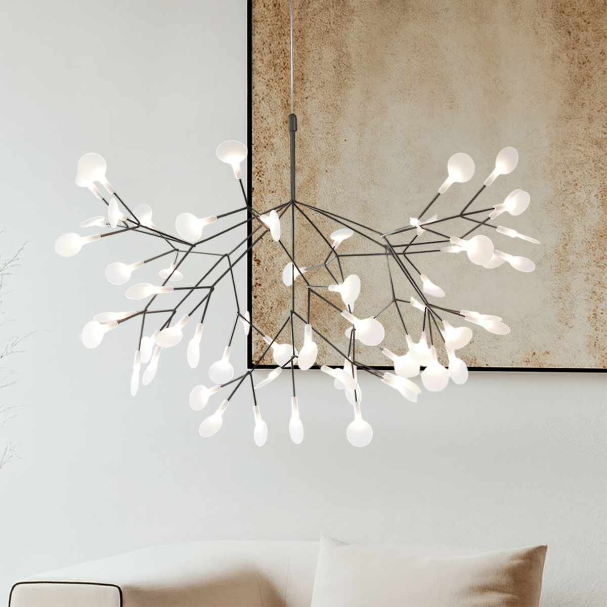 Sculptural LED Chandelier with Branching Frame