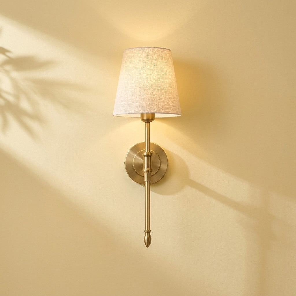 Gold Wall Light with Fabric Shade, Country Style