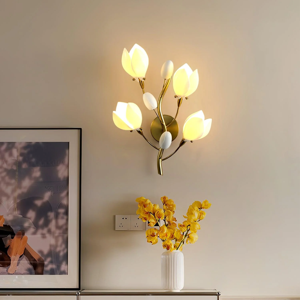 Ceramic Flower Wall Lamp Handcrafted