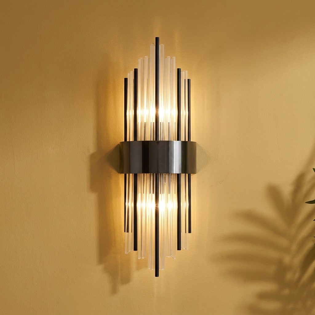 Steel and Crystal 2-Light Wall Light, Modern Design
