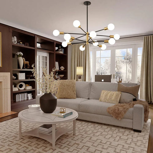 12-Light Sputnik Chandelier with Frosted Globes – view 2 | BROKLEN