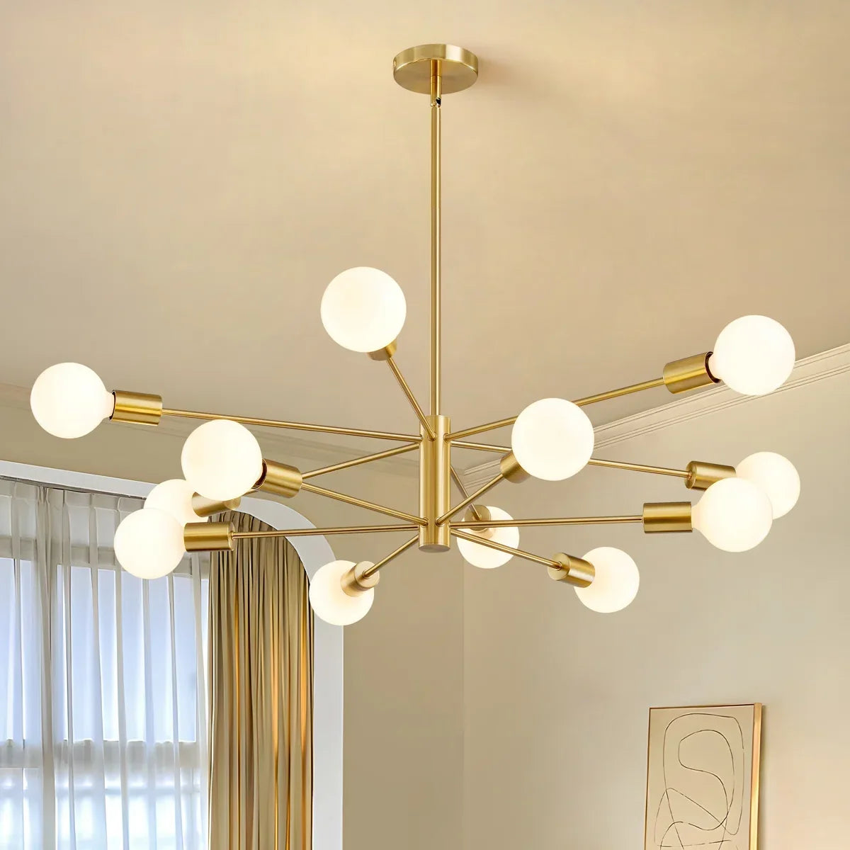 12-Light Sputnik Chandelier with Frosted Globes – view 4 | BROKLEN