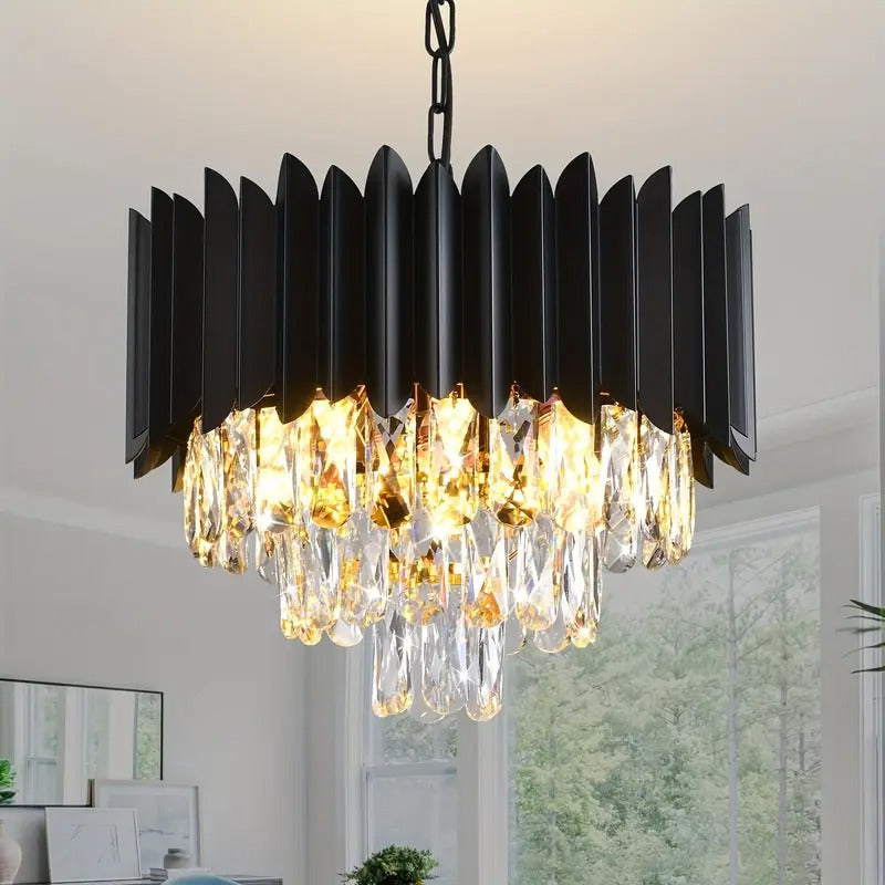 Metal Ceiling Light with Crystals and Chain