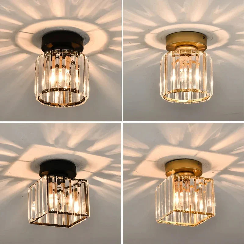 Crystal Flush Mount Ceiling Light with Glass Panels