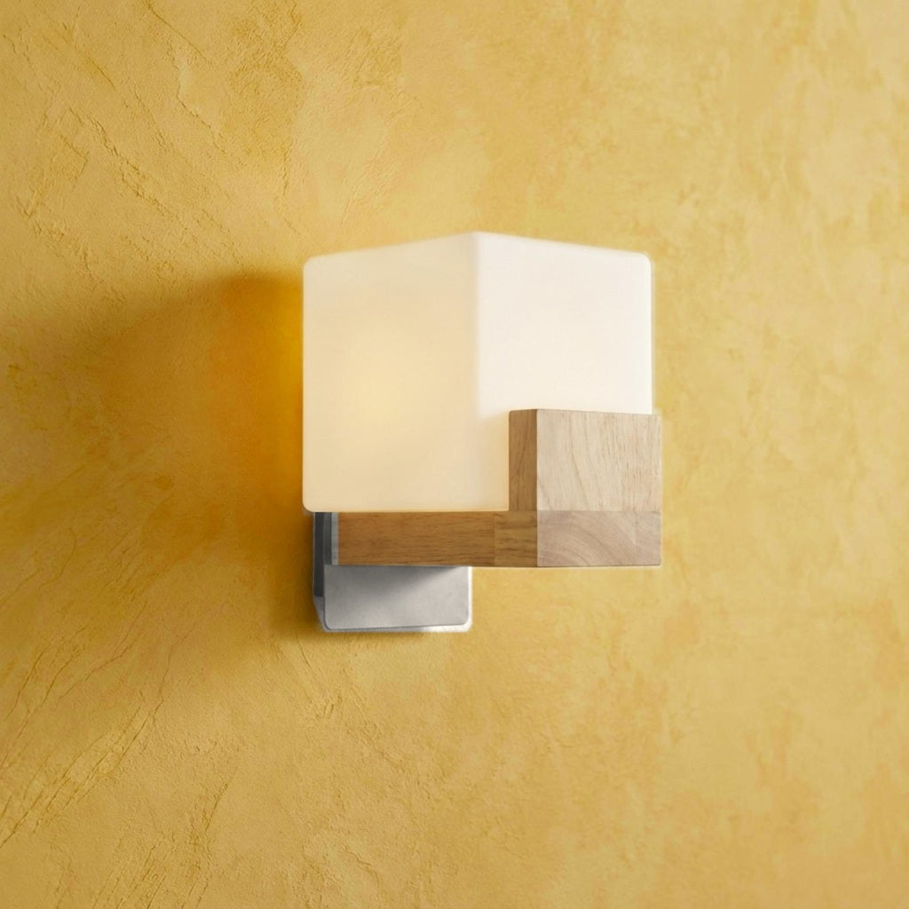 Square Wood and Opal Glass Wall Light, G9, 3 Colour Temperatures