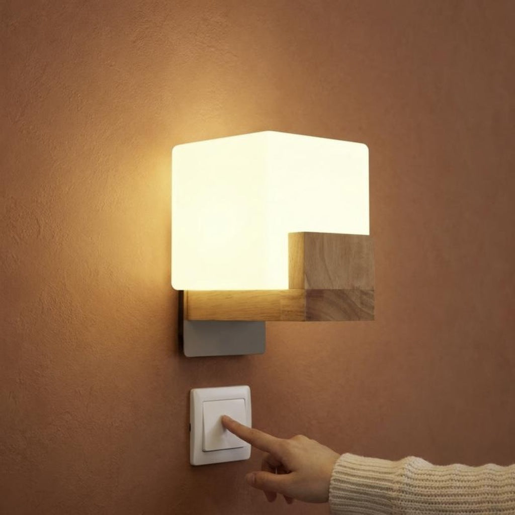 Square Wood and Opal Glass Wall Light, G9, 3 Colour Temperatures – view 2 | BROKLEN