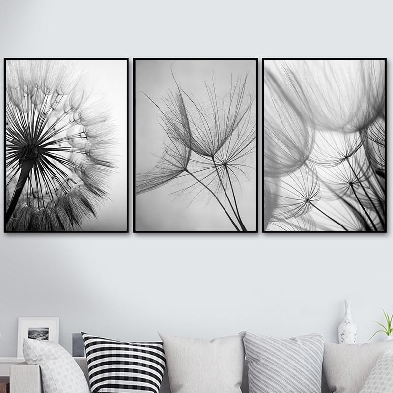 Black and White Dandelion Botanical Wall Art